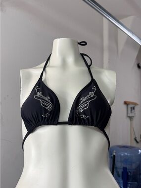 Black butterfly bedazzled Y2K style bikini black XS halter bikini top